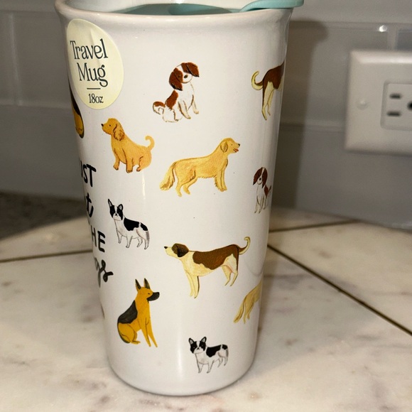NWT Sunday Mornings I JUST WANT ALL THE DOGS 18 Oz Ceramic Travel Mug & Lid - Picture 4 of 11